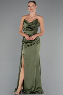 Olive Drab Strapless Side Slit Satin Evening Gown ABU4841