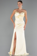 Yellow Strapless Side Slit Satin Evening Gown ABU4841