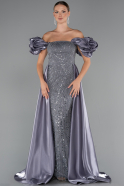 Grey Long Beaded Evening Dress ABU5154