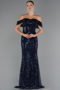 Long Navy Blue Beaded Evening Dress ABU5239