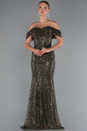 Long Olive Drab Beaded Evening Dress ABU5239