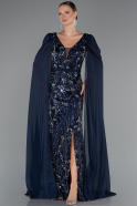 Long Navy Blue Beaded Evening Dress ABU5248