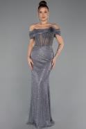 Anthracite Long Beaded Evening Dress ABU5183