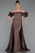 Long Brown Beaded Evening Dress ABU5154