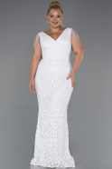 White Long Scaly Plus Size Evening Dress ABU3845