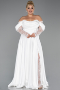 Long White Satin Formal Plus Size Dress ABU5261