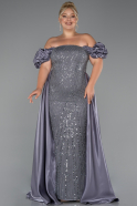 Grey Long Beaded Plus Size Evening Dress ABU5155
