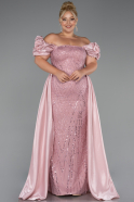 Powder Color Long Beaded Plus Size Evening Dress ABU5155