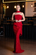 Red Long Beaded Evening Dress ABU5131