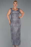 Anthracite Long Beaded Formal Plus Size Dress ABU5190