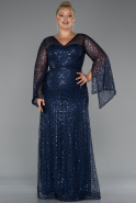 Long Navy Blue Beaded Plus Size Evening Gown ABU5243