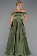 Long Olive Drab Satin Plus Size Evening Dress ABU5251