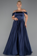 Long Navy Blue Satin Plus Size Evening Dress ABU5251