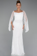 White Long Beaded Evening Dress ABU5066