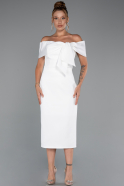 White Boat Neck Midi Cocktail Dress ABK2263