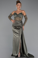 Long Olive Drab Satin Evening Dress ABU5288