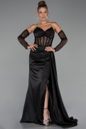 Long Black Satin Evening Dress ABU5288