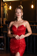 Long Red Beaded Evening Dress ABU5292
