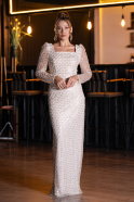 Beige Long Beaded Evening Dress ABU5165