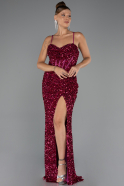 Fuchsia Strapless Underwire Slit Long Sequin Evening Gown ABU4842