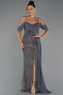 Long Anthracite Beaded Evening Dress ABU5316
