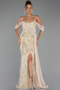 Long Beige Beaded Evening Dress ABU5316