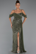 Long Olive Drab Beaded Evening Dress ABU5316