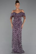 Long Lavender Beaded Plus Size Evening Gown ABU5326
