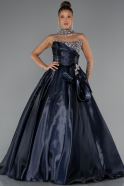 Long Navy Blue Satin Evening Dress ABU5324