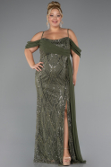 Long Olive Drab Beaded Formal Plus Size Dress ABU5319