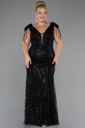 Long Black Beaded Plus Size Evening Dress ABU5336