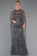 Long Anthracite Beaded Plus Size Wedding Dress ABU5328
