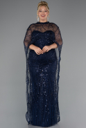 Long Navy Blue Beaded Plus Size Wedding Dress ABU5328