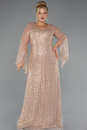 Long Gold Beaded Plus Size Evening Gown ABU5243