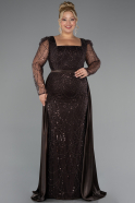 Dark Brown Long Beaded Plus Size Engagement Dress ABU4761