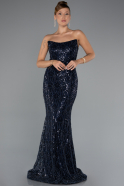 Long Navy Blue Beaded Evening Dress ABU5345