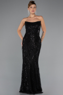 Long Black Beaded Plus Size Evening Dress ABU5337