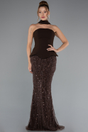 Brown Long Beaded Evening Dress ABU5131