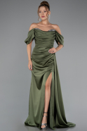 Olive Drab Long Satin Evening Dress ABU2661
