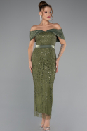 Midi Olive Drab Beaded Party Dress ABK2453
