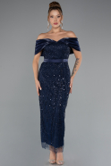 Midi Navy Blue Beaded Party Dress ABK2453