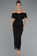 Midi Black Beaded Party Dress ABK2453