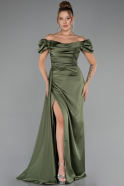 Dark Khaki Long Satin Engagement Dress ABU1606