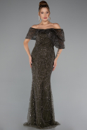 Long Olive Drab Beaded Plus Size Wedding Dress ABU5372