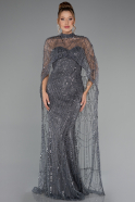 Anthracite Strapless Shawl Stoned Long Evening Gown ABU4517