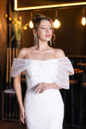 Long White Beaded Evening Dress ABU5371