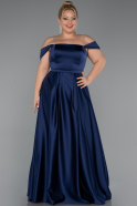 Long Navy Blue Satin Formal Plus Size Dress ABU5346