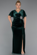 Emerald Green Short Sleeve Slit Long Velvet Plus Size Evening Dress ABU4317