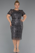 Midi Anthracite Beaded Plus Size Cocktail Dress ABK2449