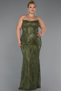 Long Olive Drab Beaded Plus Size Evening Dress ABU5337